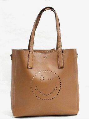 Anya Hindmarch Smiley Face Leather Tote Bag Tan Made in Italy